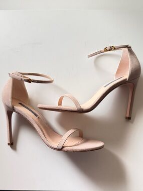 Stuart Weitzman Dolce suede pink sandal heels